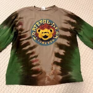 Grateful Dead Crewneck Sweatshirt Size Med. Tie-Dye Green Tan Pink Deadhead Bear